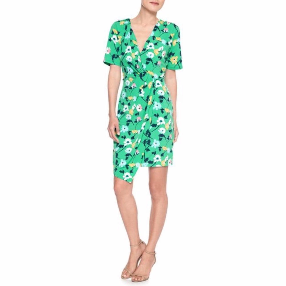 Banana Republic Green Floral Print Side Knot Faux Wrap Dress S